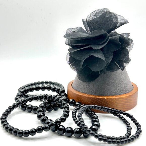Set of Stacked 1920's Flapper Style Black Beaded Bracelets - Picture 4 of 5